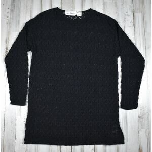 Retro vintage black wavy sweater knit blouse shirt top size medium loose whimsy